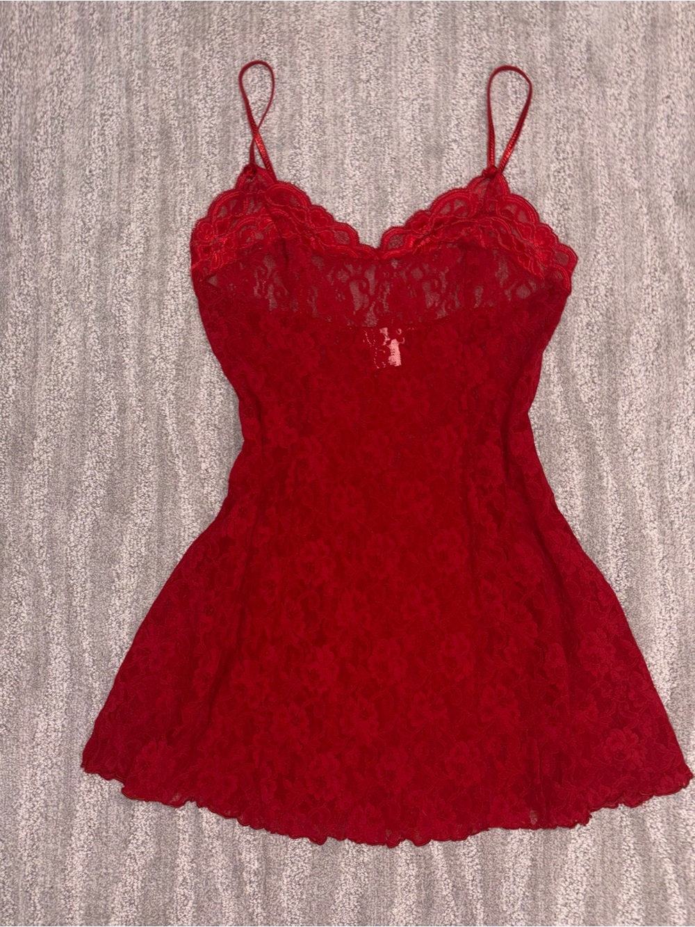 VTG Arianne Red Lace Mini Slip Dress Babydoll Sheer Fairy Y2K Women’s Sz L